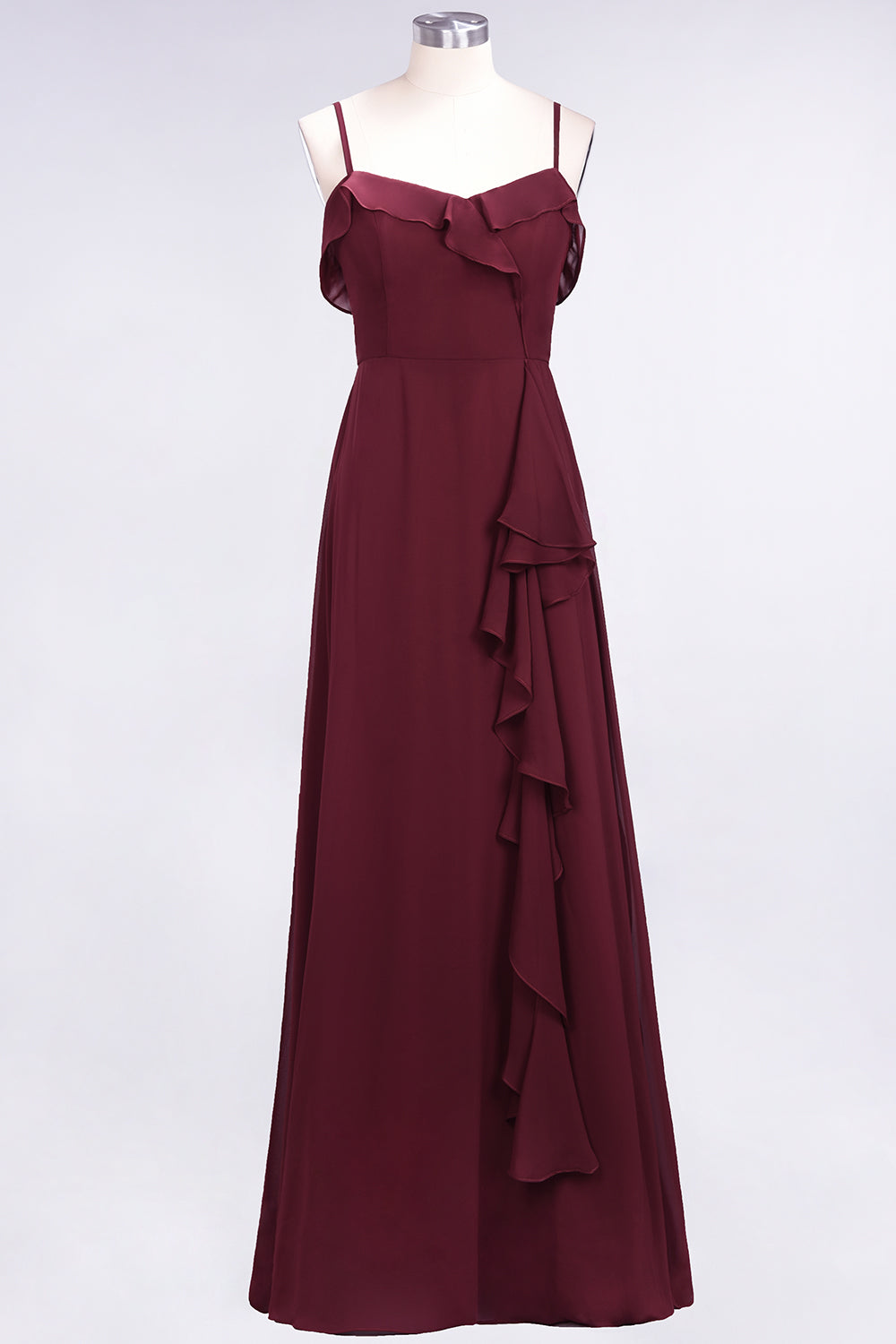 Spaghetti Straps A-Line Chiffon Backless Floor Length Prom Dress With Ruffles