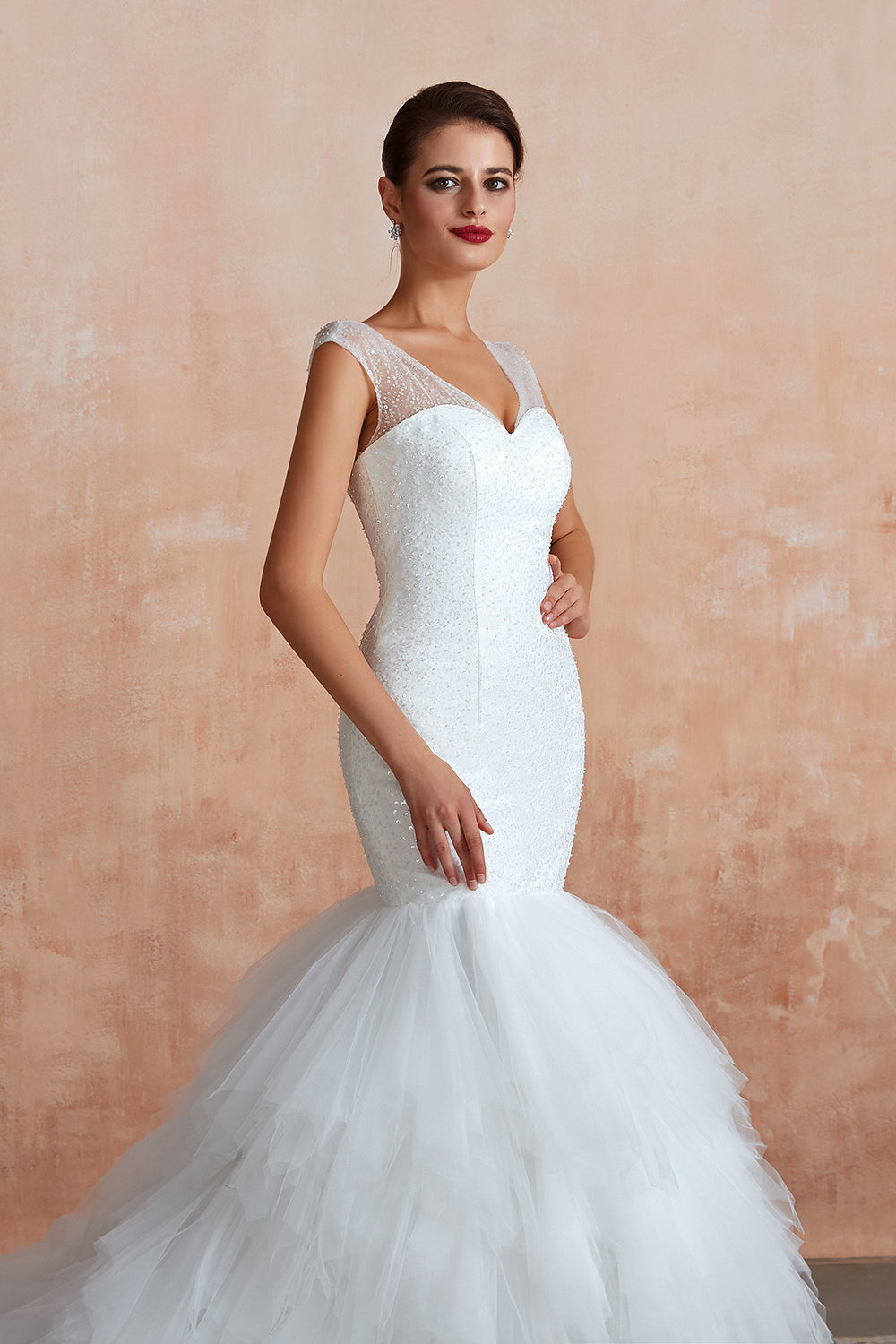 Elegant Long Sweetheart Lace-up Mermaid Tulle Wedding Dress