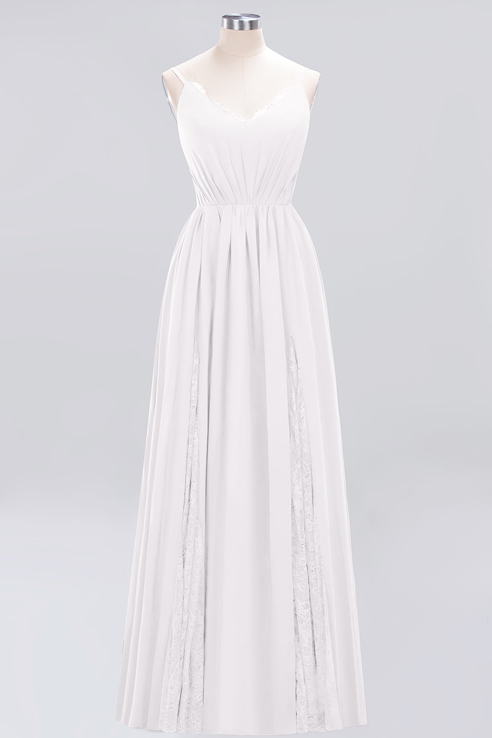 A-Line Chiffon V-Neck Spaghetti Straps Long Bridesmaid Dress