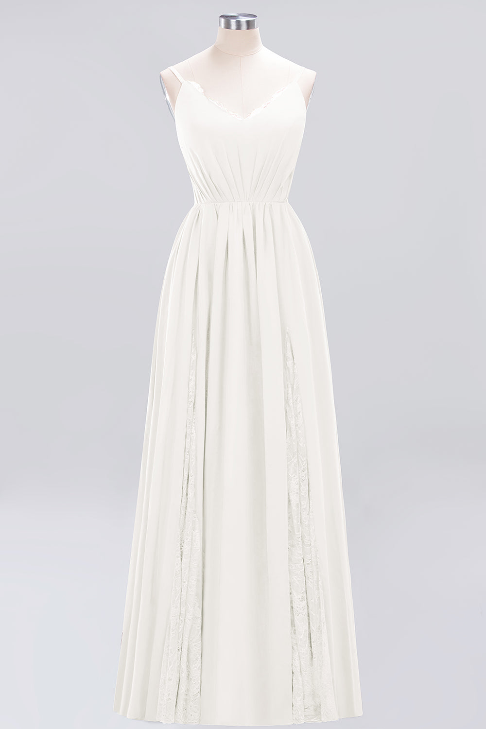 A-Line Chiffon V-Neck Spaghetti Straps Long Bridesmaid Dress