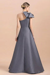 A-Line One-Shoulder Satin Long Mother Of The Bride Dresses With Bow(s)/Pockets