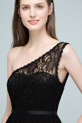 A-line Chiffon Lace One Shoulder Floor Length Bridesmaid Dress Floor Length with Sash