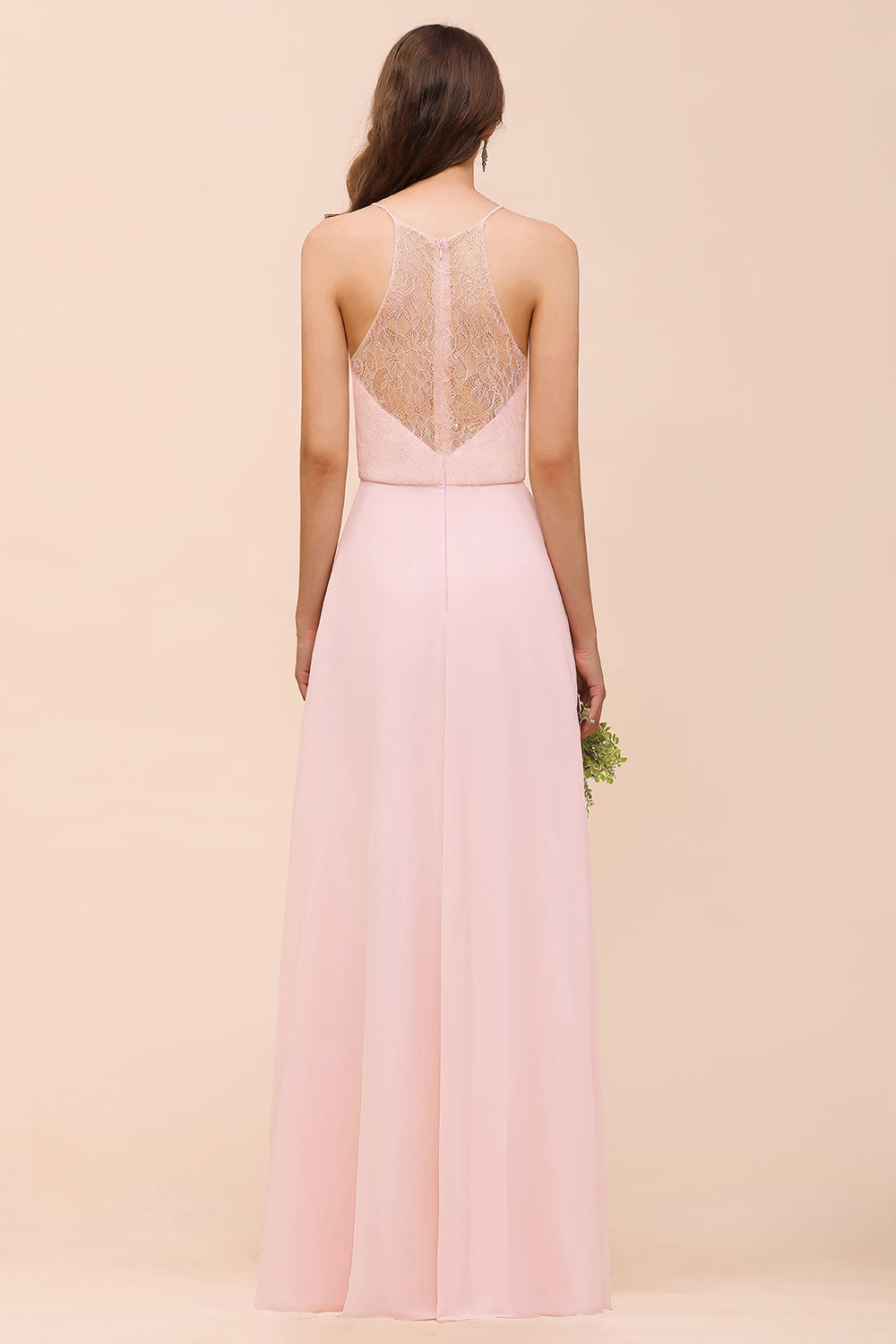 Affordable Long Shealth Spaghetti Straps Chiffon Bridesmaid Dress with Lace