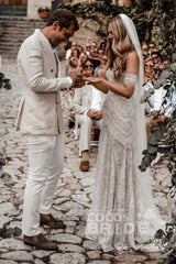Beach Long Mermaid Sweetheart Lace Boho Wedding Dresses