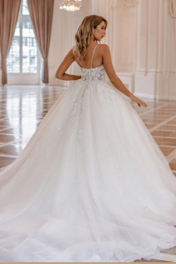 Beautiful Long Ball Gown Sweetheart Tulle Backless Lace Wedding Dresses