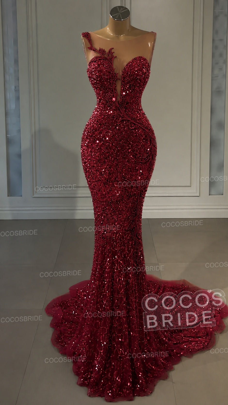 Long Mermaid Sweetheart Tulle Sequin Formal Prom Dress