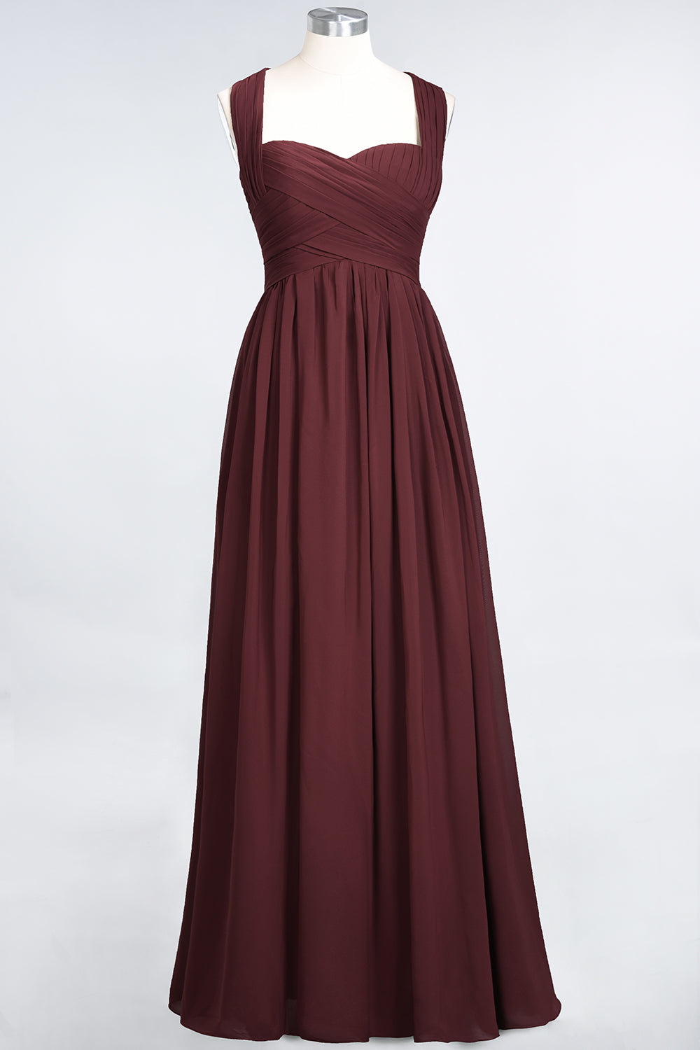 Burgundy Simple Long A-line Cap Sleeves Sweetheart Bridesmaid Dress