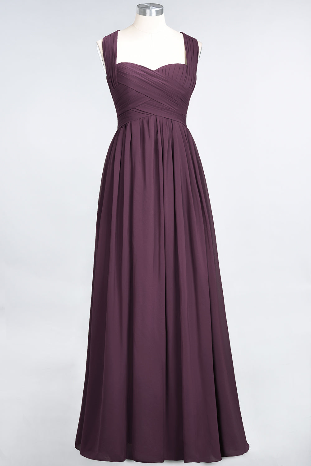 Burgundy Simple Long A-line Cap Sleeves Sweetheart Bridesmaid Dress