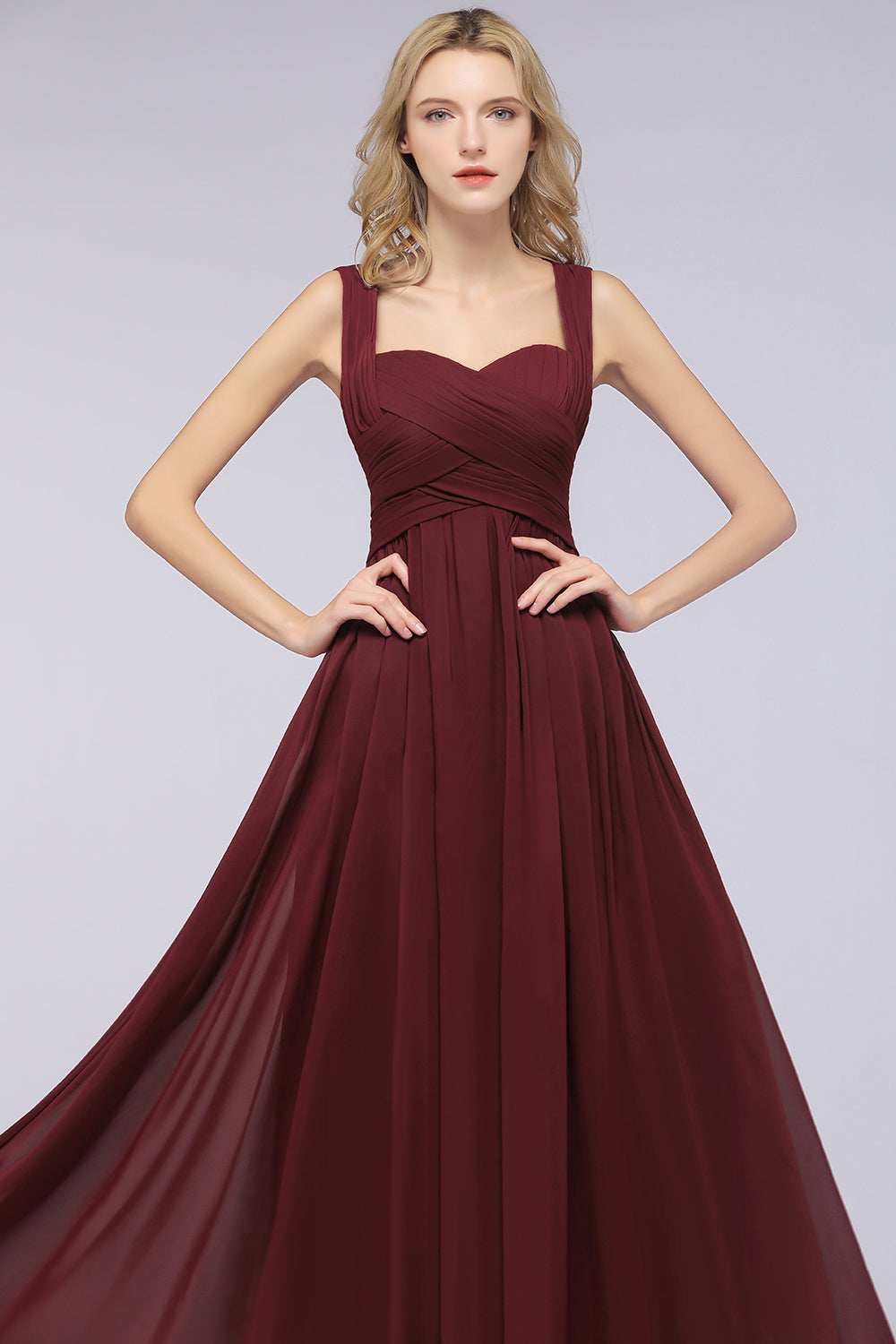 Simple Long A-line Cap Sleeves Sweetheart Burgundy Wedding Guest Dresses