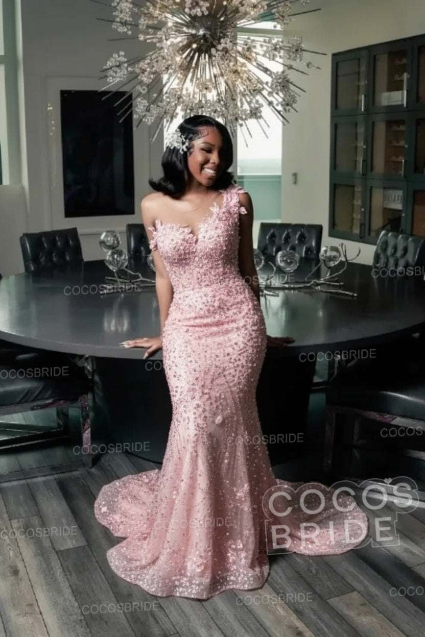 Strapless Sleeveless Mermaid Prom Dress with Beaded