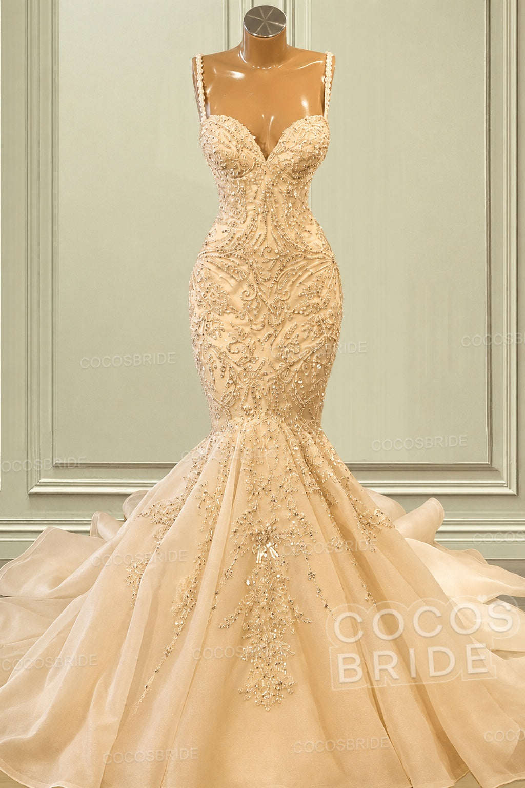 Gorgeous Long Mermaid Sweetheart Spaghetti Straps Beading Wedding Dresses