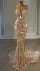 Long Mermaid Sweetheart Tulle Sequin Formal Prom Dress