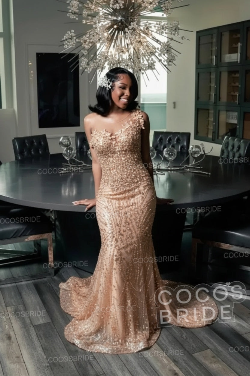 Strapless Sleeveless Mermaid Prom Dress with Beaded