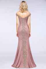 Long Off the Shoulder Mermaid Floor Length Bridesmaid Dress with Lace Appliques