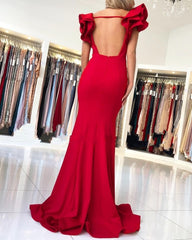 Charming Red Long Square Neckline Ruffles Mermaid Prom Dresses