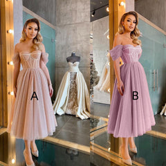 Chic Short A-line Off the Shoulder Sparkly Tulle Party Dress