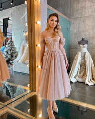 Chic Short A-line Off the Shoulder Sparkly Tulle Party Dress