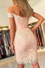 Classy Off the Shoulder Short Mermaid Prom Dress With Appliques Lace