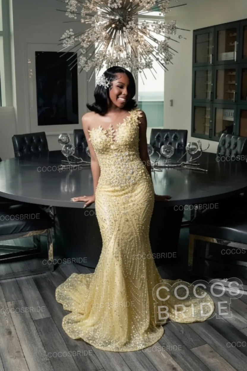 Strapless Sleeveless Mermaid Prom Dress with Beaded
