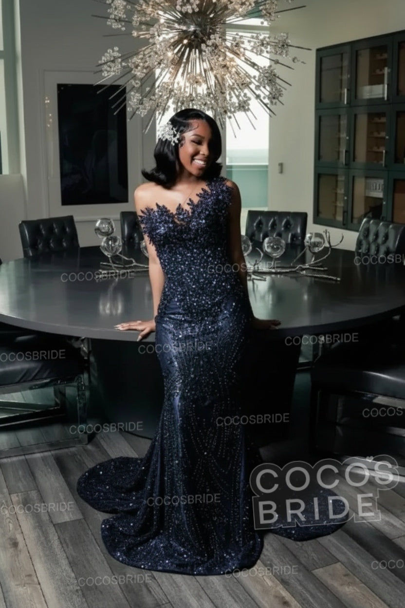 Strapless Sleeveless Mermaid Prom Dress with Beaded
