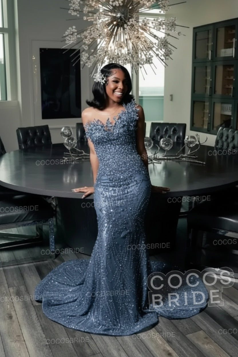 Strapless Sleeveless Mermaid Prom Dress with Beaded