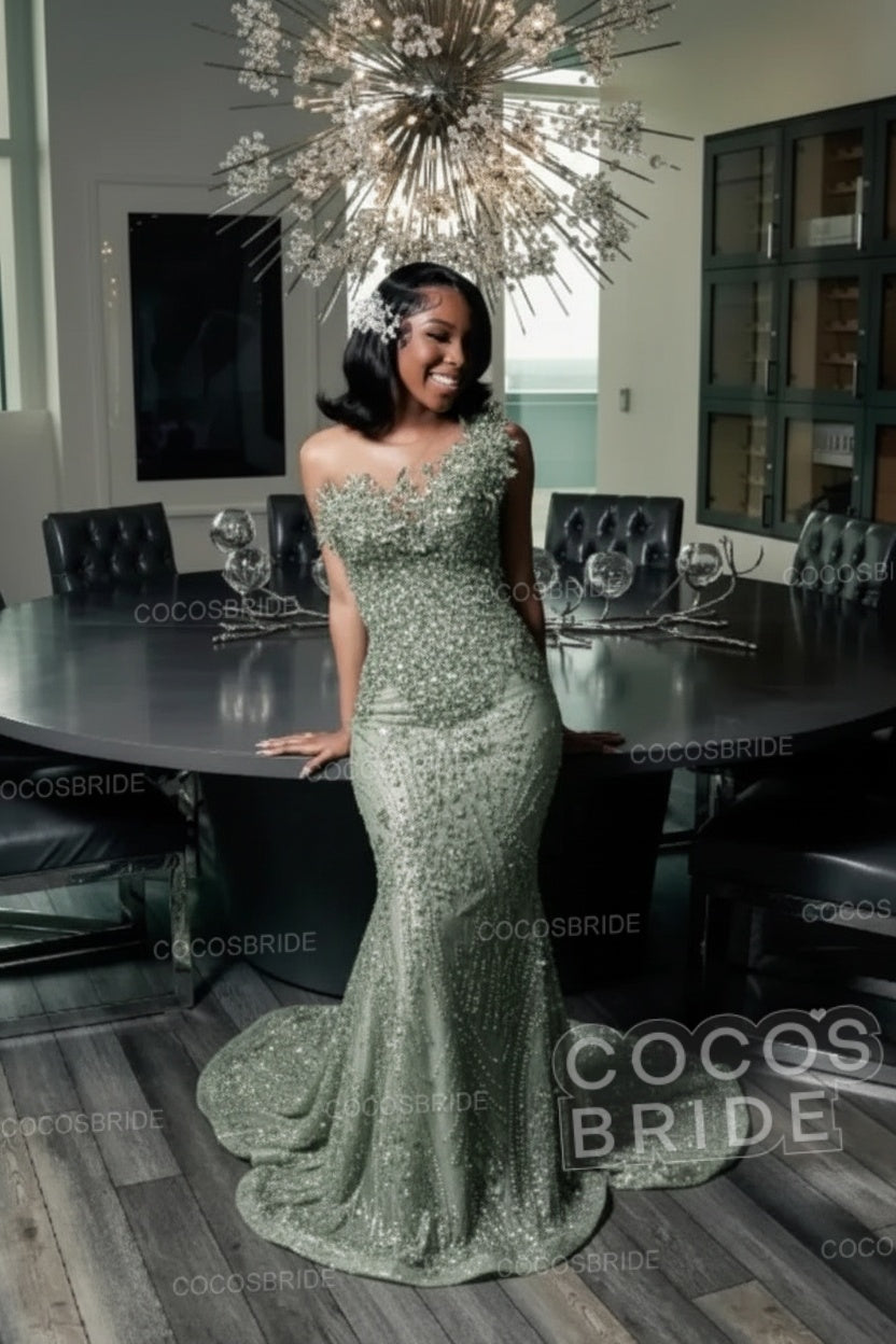 Strapless Sleeveless Mermaid Prom Dress with Beaded