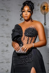 Elegant Black Mermaid Formal Dress with Drape and Beaded