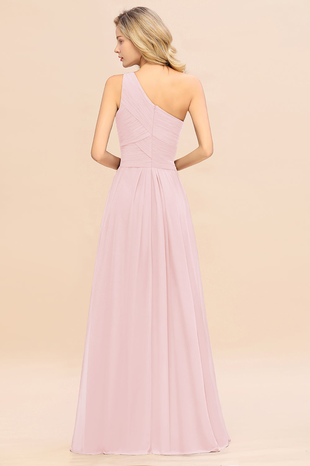 Elegant A-line Chiffon Ruffles One Shoulder Long Bridesmaid Dress