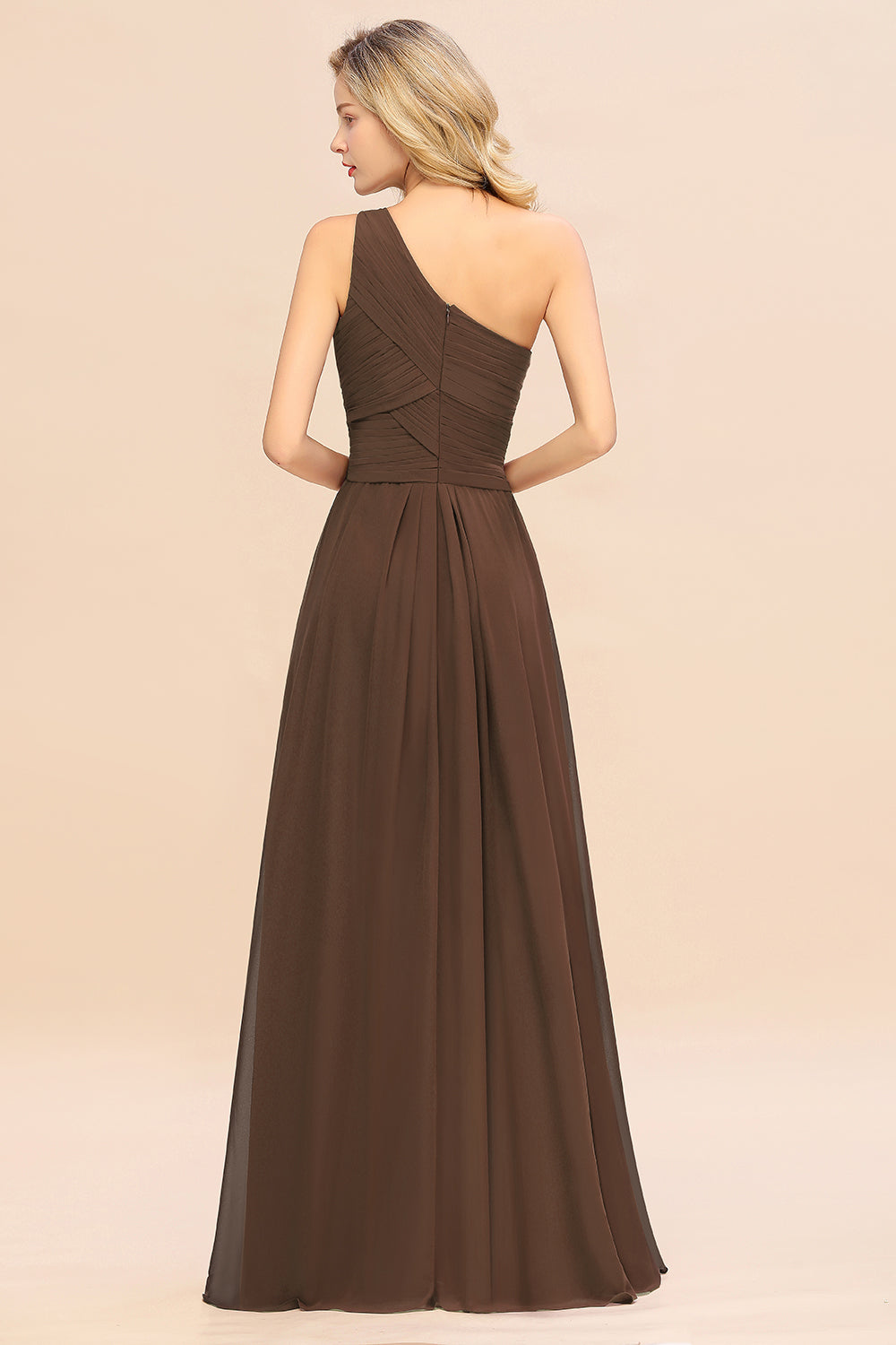 Elegant A-line Chiffon Ruffles One Shoulder Long Bridesmaid Dress