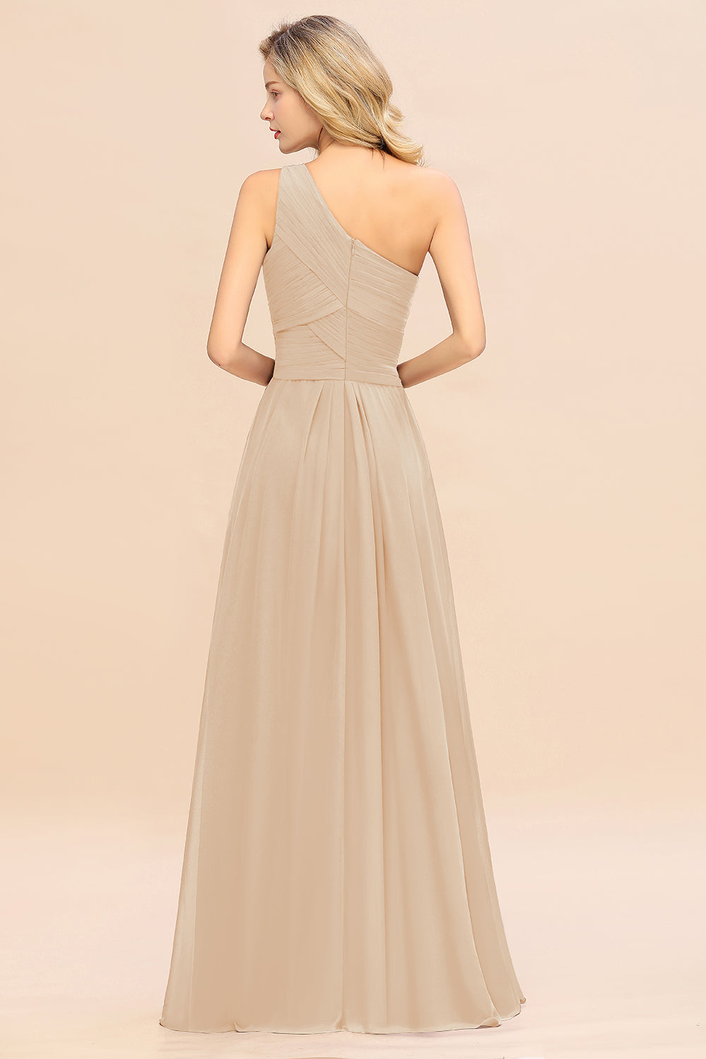 Elegant A-line Chiffon Ruffles One Shoulder Long Bridesmaid Dress
