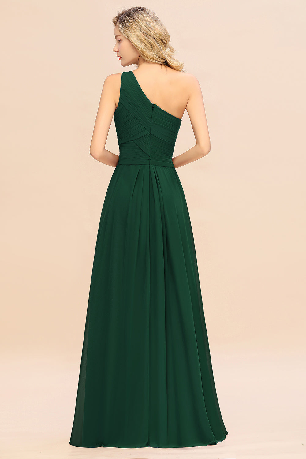 Elegant A-line Chiffon Ruffles One Shoulder Long Bridesmaid Dress
