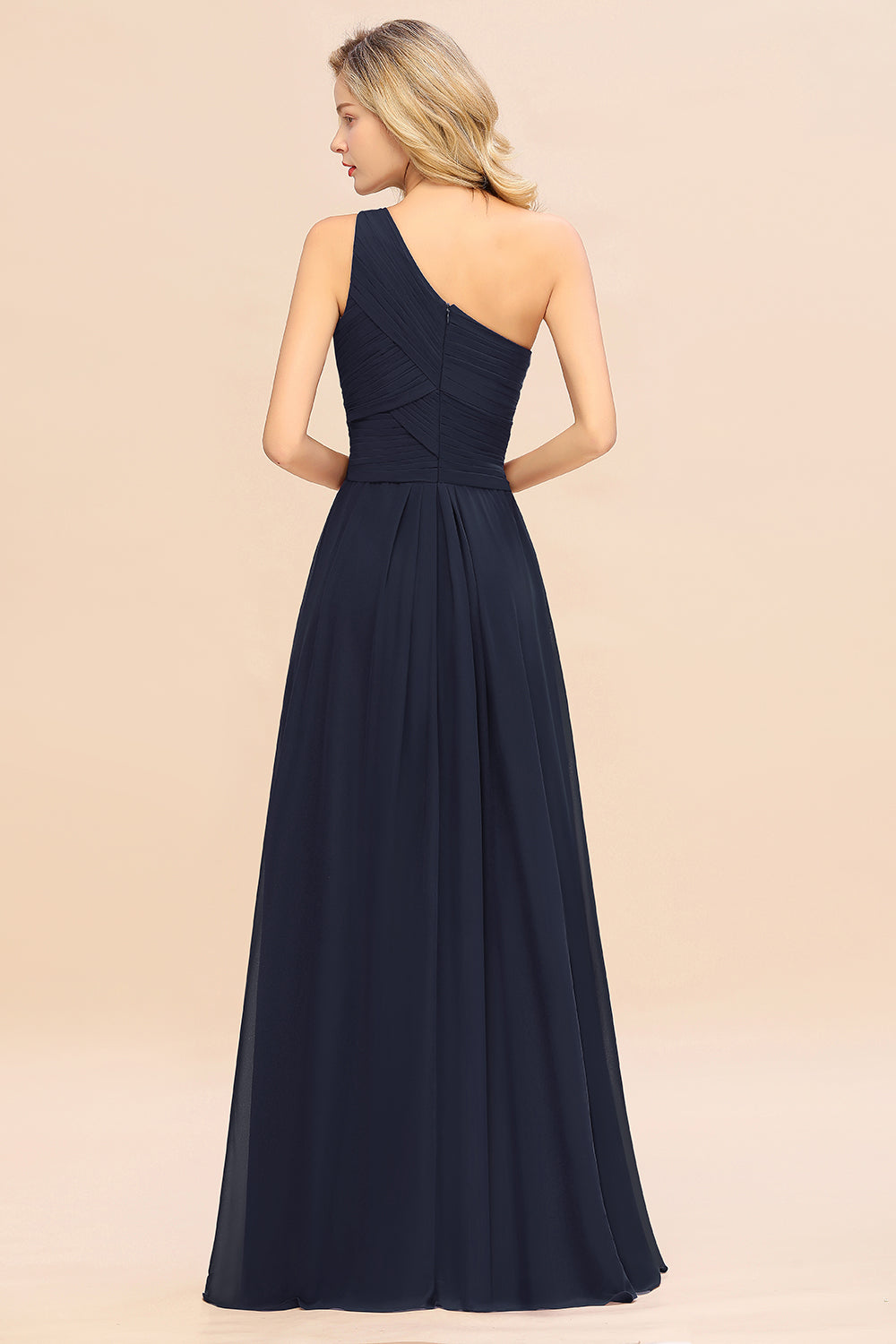 Elegant A-line Chiffon Ruffles One Shoulder Long Bridesmaid Dress