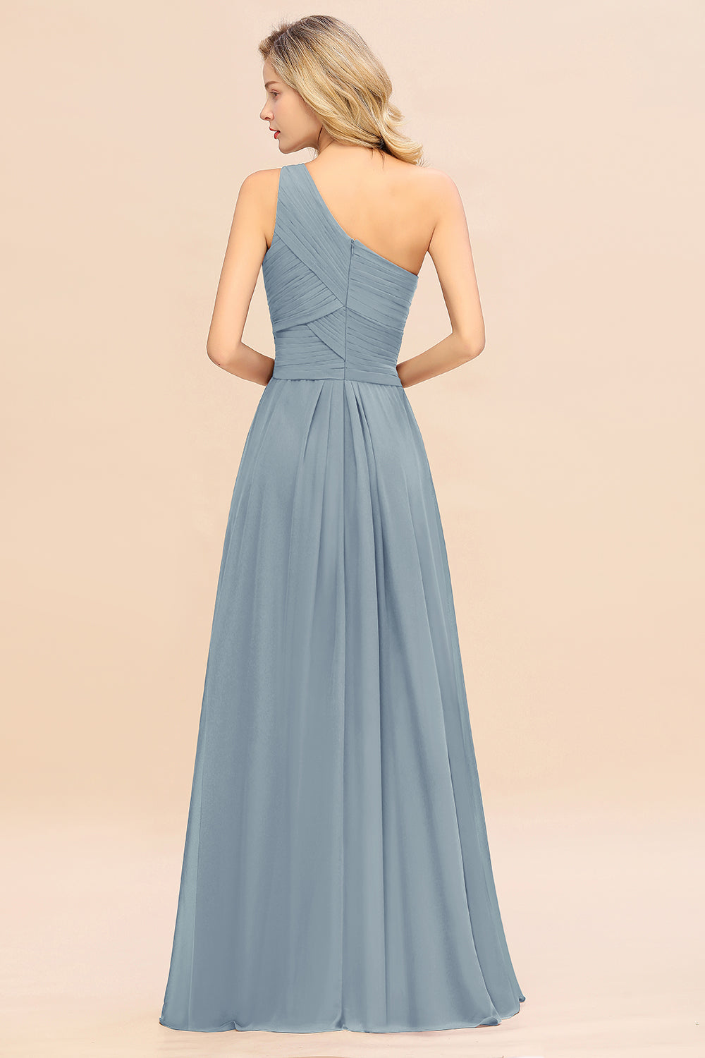 Elegant A-line Chiffon Ruffles One Shoulder Long Bridesmaid Dress
