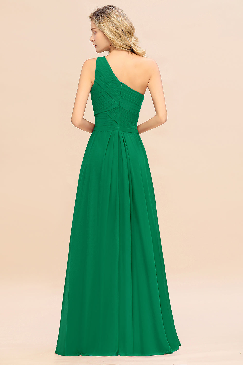 Elegant A-line Chiffon Ruffles One Shoulder Long Bridesmaid Dress