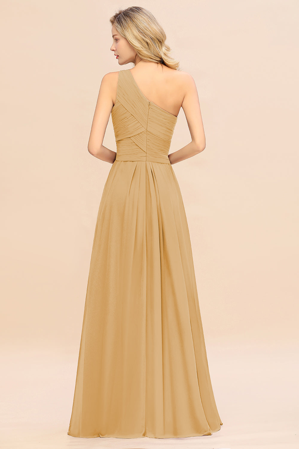 Elegant A-line Chiffon Ruffles One Shoulder Long Bridesmaid Dress