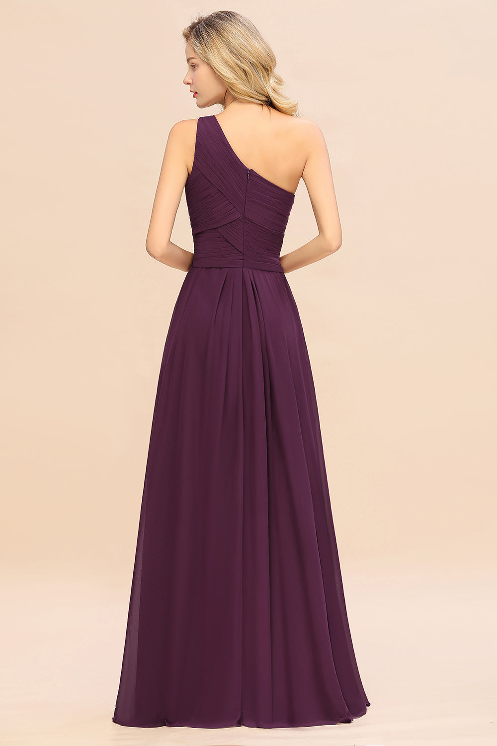 Elegant A-line Chiffon Ruffles One Shoulder Long Bridesmaid Dress