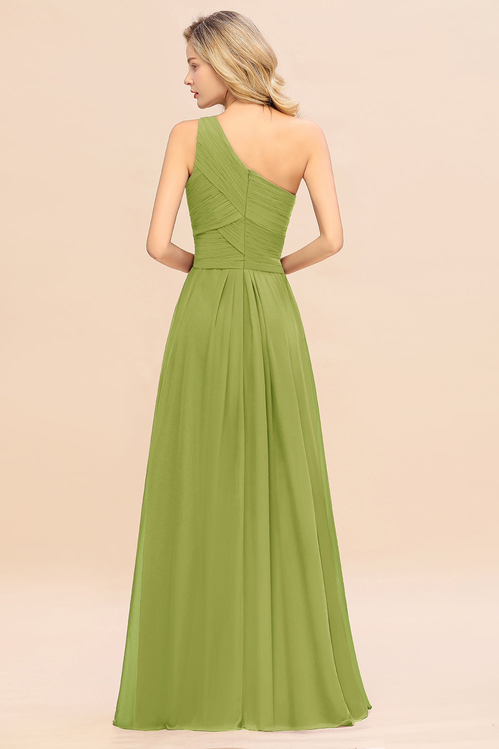 Elegant A-line Chiffon Ruffles One Shoulder Long Bridesmaid Dress