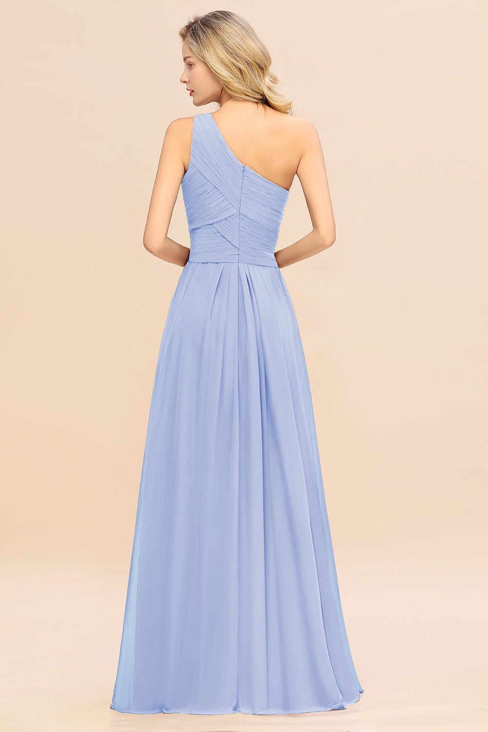 Elegant A-line Chiffon Ruffles One Shoulder Long Bridesmaid Dress