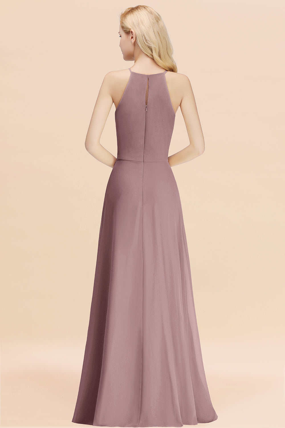 Elegant Long A-line Halter Chiffon Dusk Bridesmaid Dress