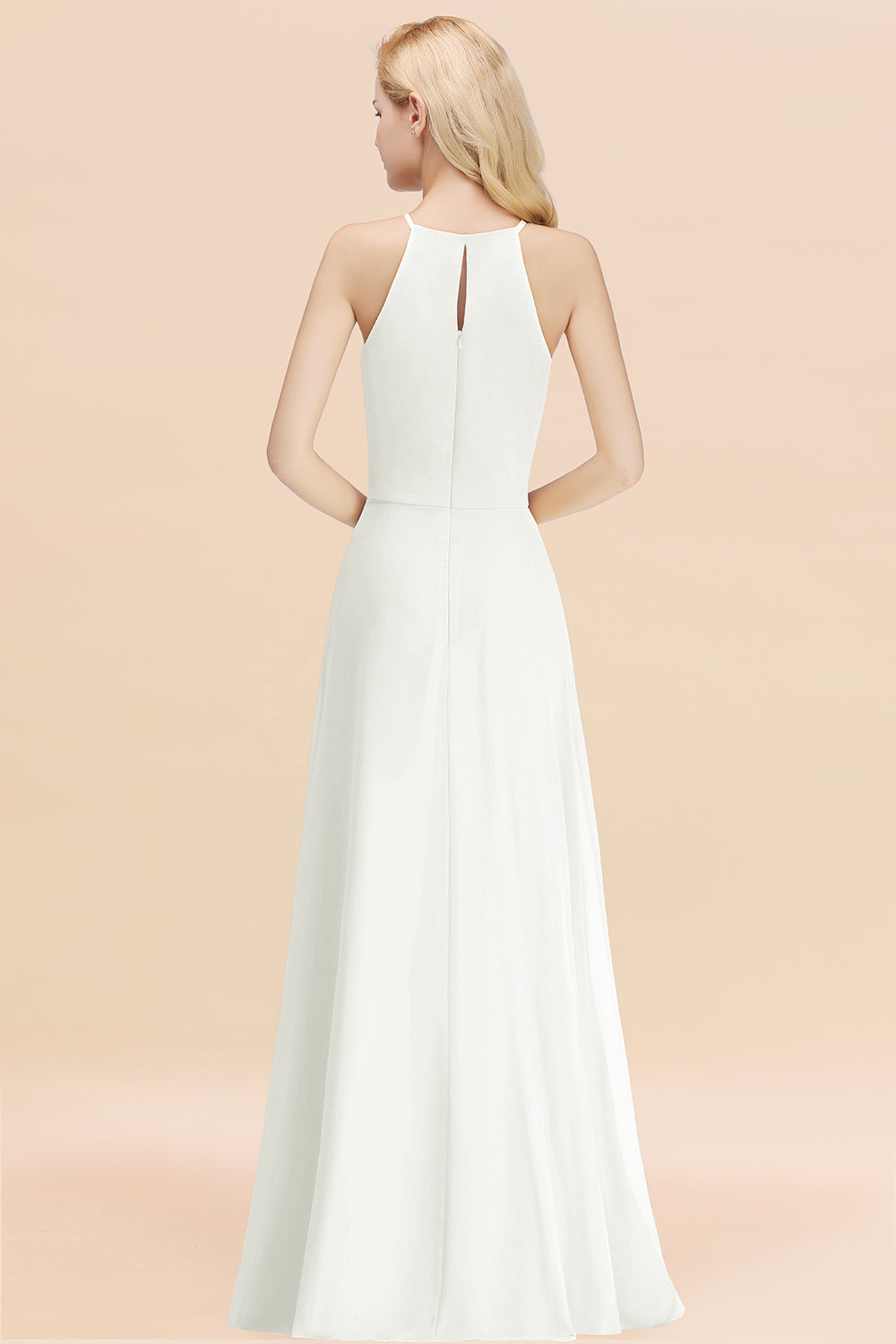 Elegant Long A-line Halter Chiffon Ivory Bridesmaid Dress