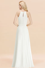 Elegant Long A-line Halter Chiffon Ivory Bridesmaid Dress