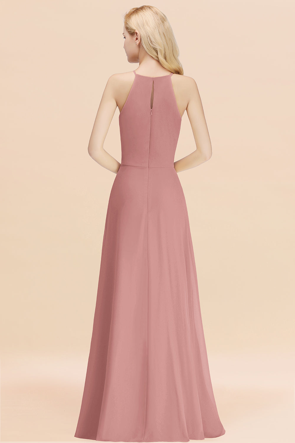 Elegant Long A-line Halter Chiffon Vintagemauve Bridesmaid Dress