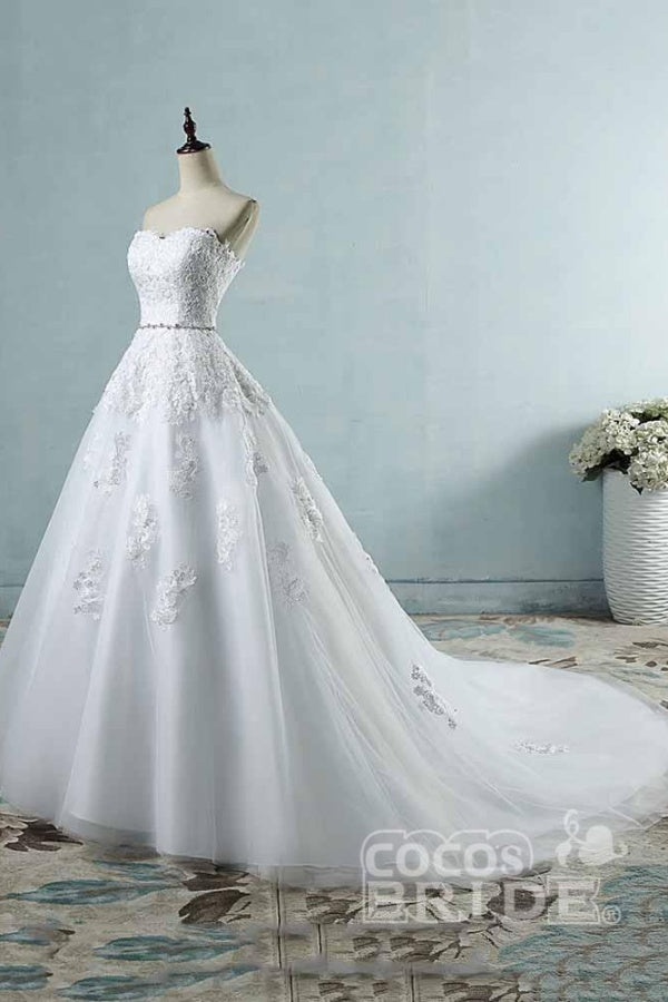 Elegant Long A-line Sweetheart Appliques Lace Wedding Dresses