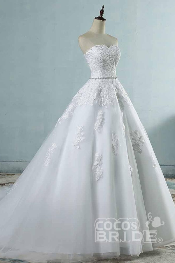 Elegant Long A-line Sweetheart Appliques Lace Wedding Dresses