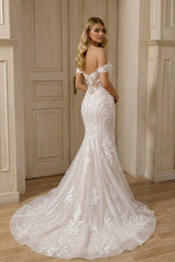 Elegant Long Mermaid Off the Shoulder Lace Wedding Dress