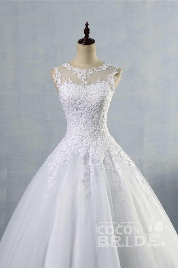 Elegant Long Tulle Lace Ball Gown Wedding Dresses