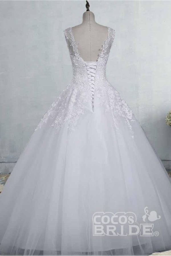 Elegant Long Tulle Lace Ball Gown Wedding Dresses