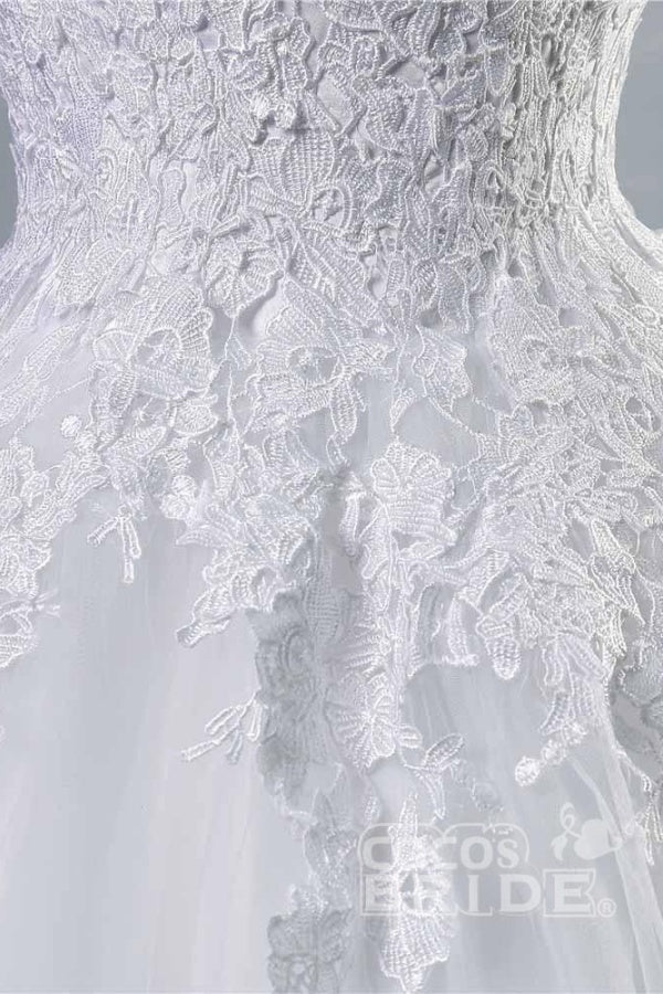 Elegant Long Tulle Lace Ball Gown Wedding Dresses