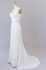 Elegant Long Tulle Lace Ruffle Beading Chiffon Sheath Wedding Dress