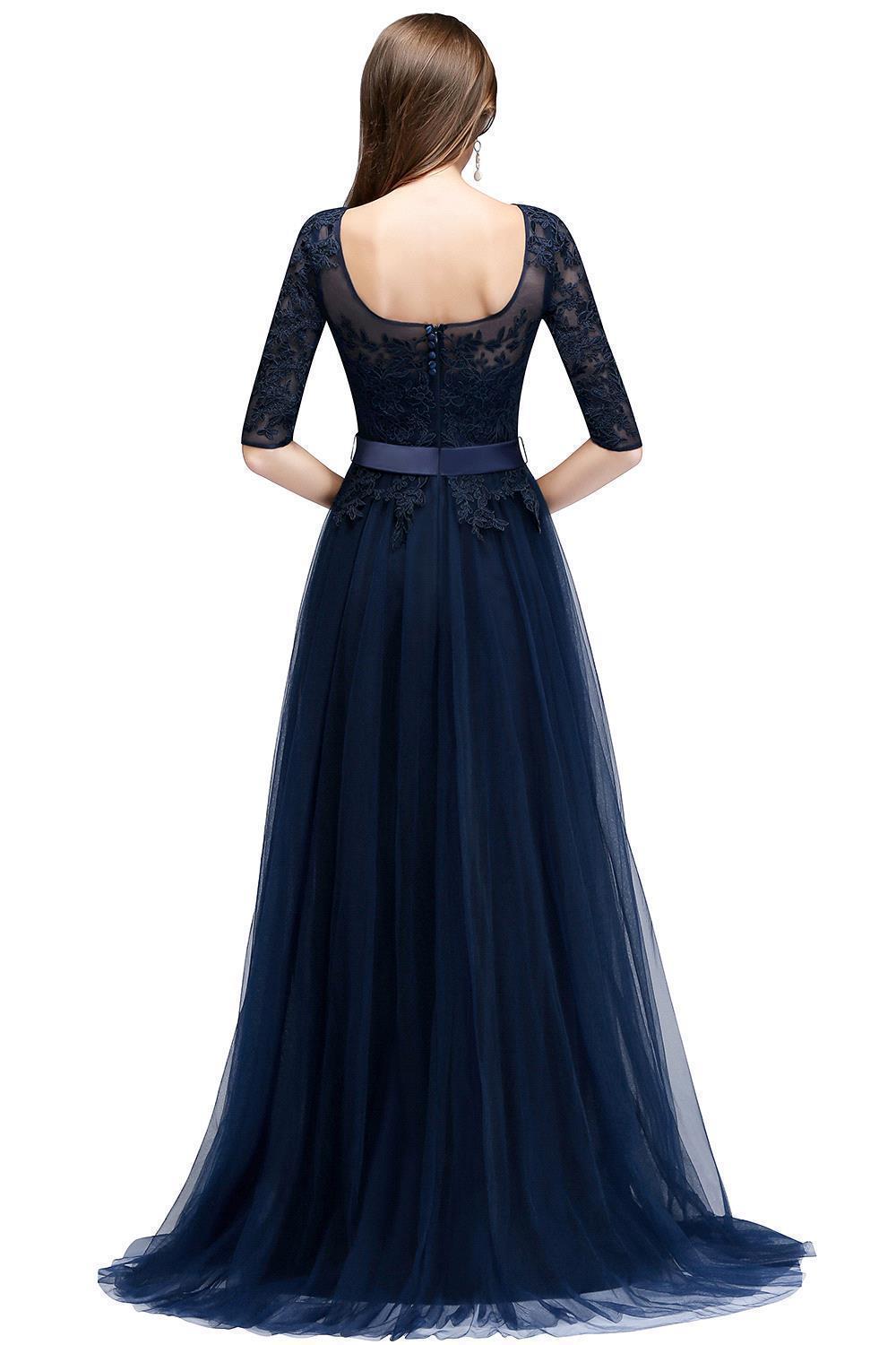 Elegant Navy Half Sleeves Lace Bridesmaid Dresses with Appliques